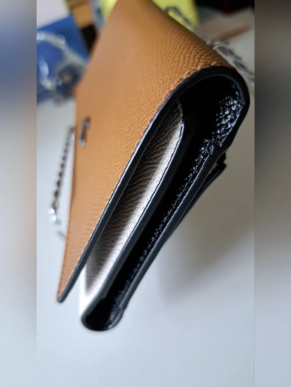 Coach Two-Tone Pebbled Leather Wallet — Tan and White